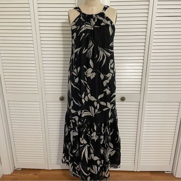 BANANA REPUBLIC FINO RAMIE BLK/WHT PRINT MAXI DRESS SZ-S - Picture 1 of 11
